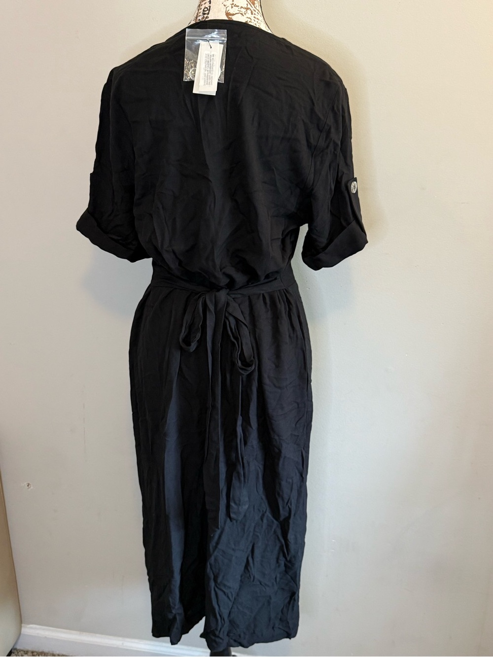 NEW - River Island Black Button-Down V-Neck Midi Dress - Size 16 - Picture 7 of 7